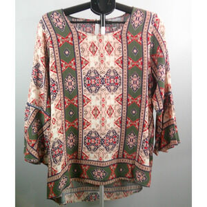 Fourteenth Place Women's Bell Sleeve Boho Tunic Shirt Large